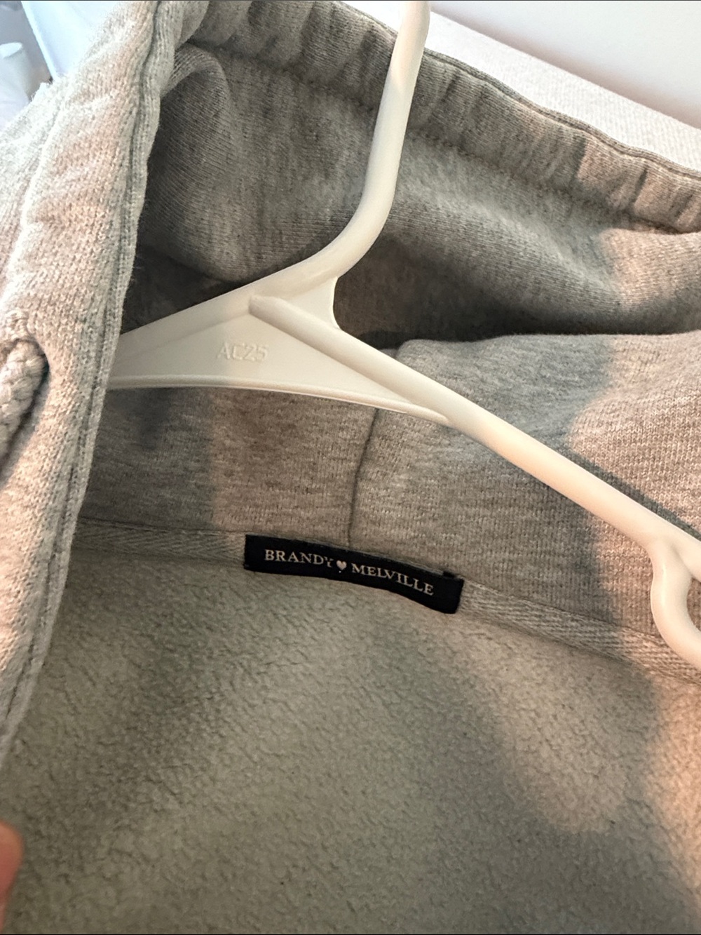 Brandy Melville Gray Zip-Up Hoodie with Hood and Kangaroo Pocket - Picture 3 of 3